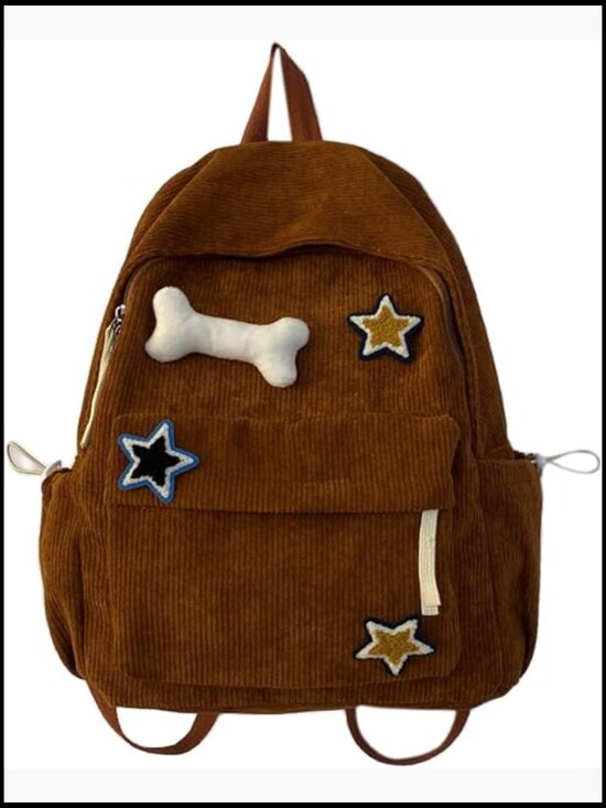 Corduroy Y2K Star Preppy Backpack Cute Vintage Grunge Bookbag Laptop Daypack main image 5